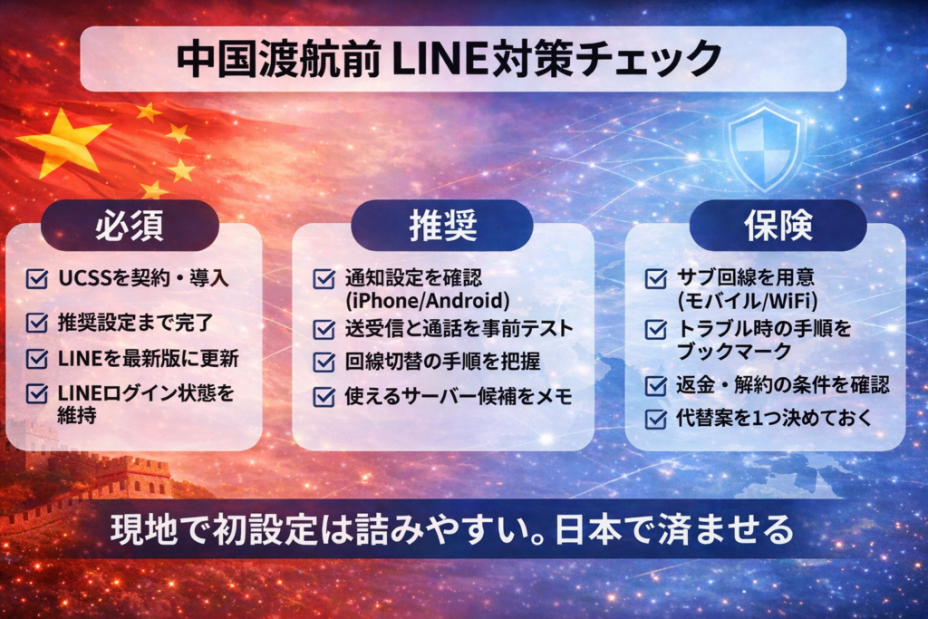 中国渡航前のLINE対策チェックリスト（必須・推奨・保険の準備項目を整理）