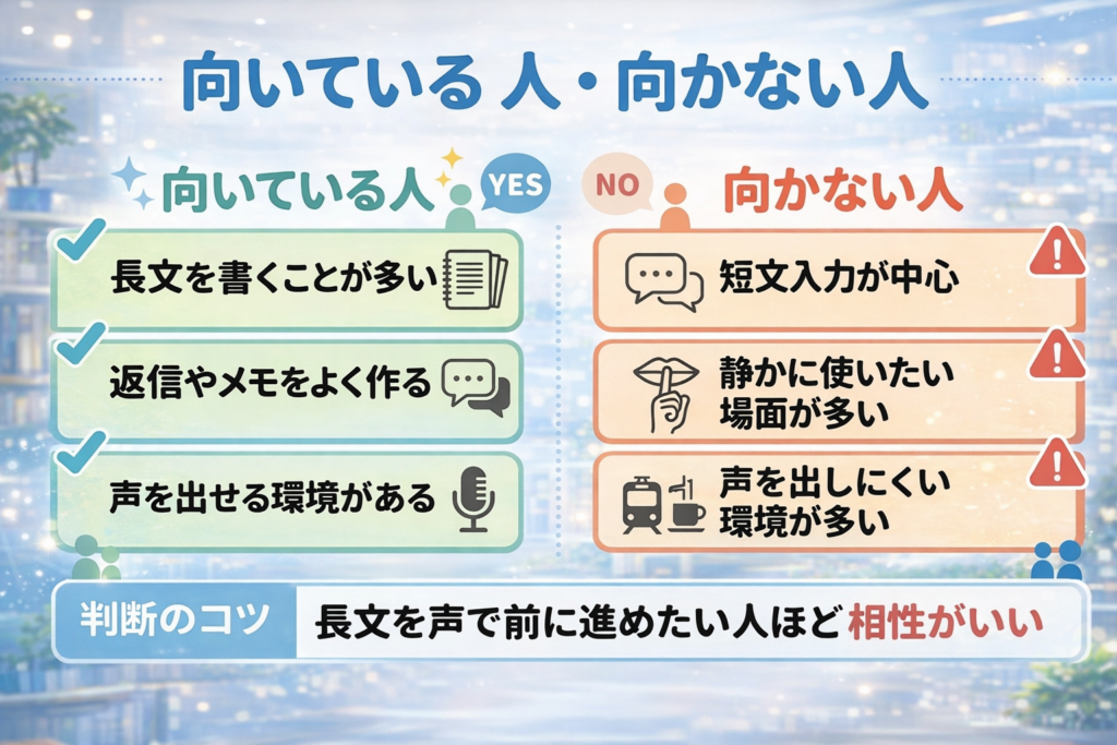 Typelessが向いている人と向かない人を比較した図解