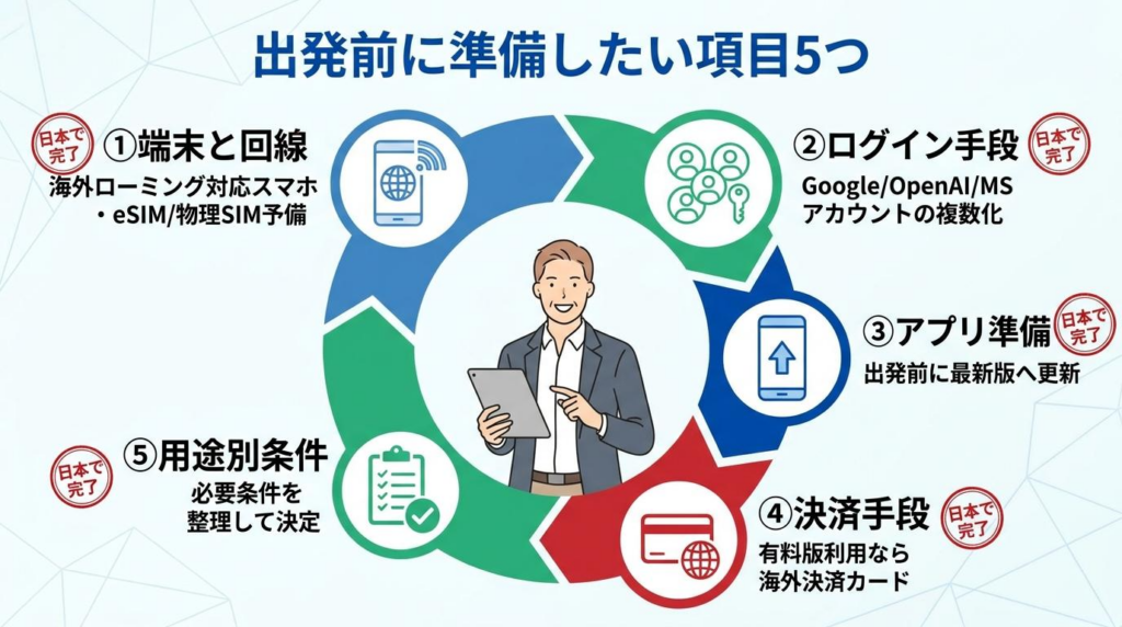中国でChatGPTやGeminiを使う前に準備したい5項目をまとめた図解