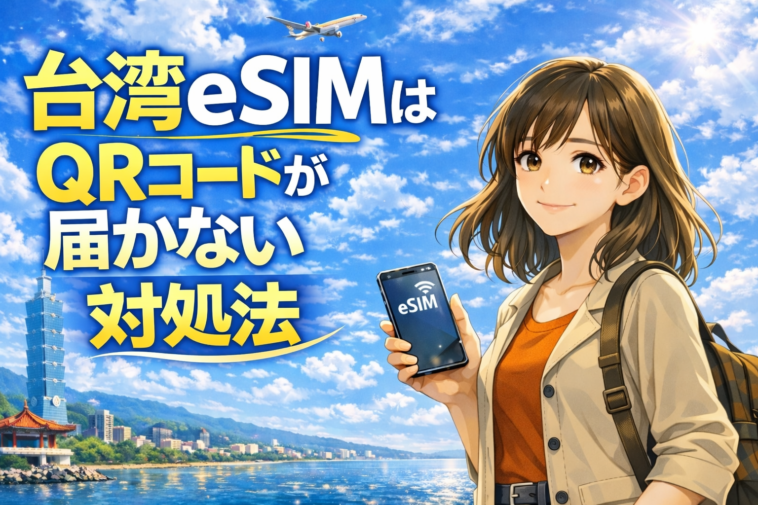 台湾eSIMのQRコードが届かない時の対処法を紹介するアイキャッチ画像