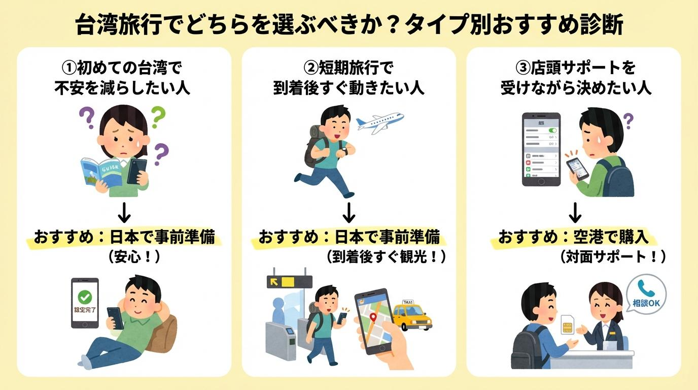台湾eSIMはどっち向きかをタイプ別に整理した図解