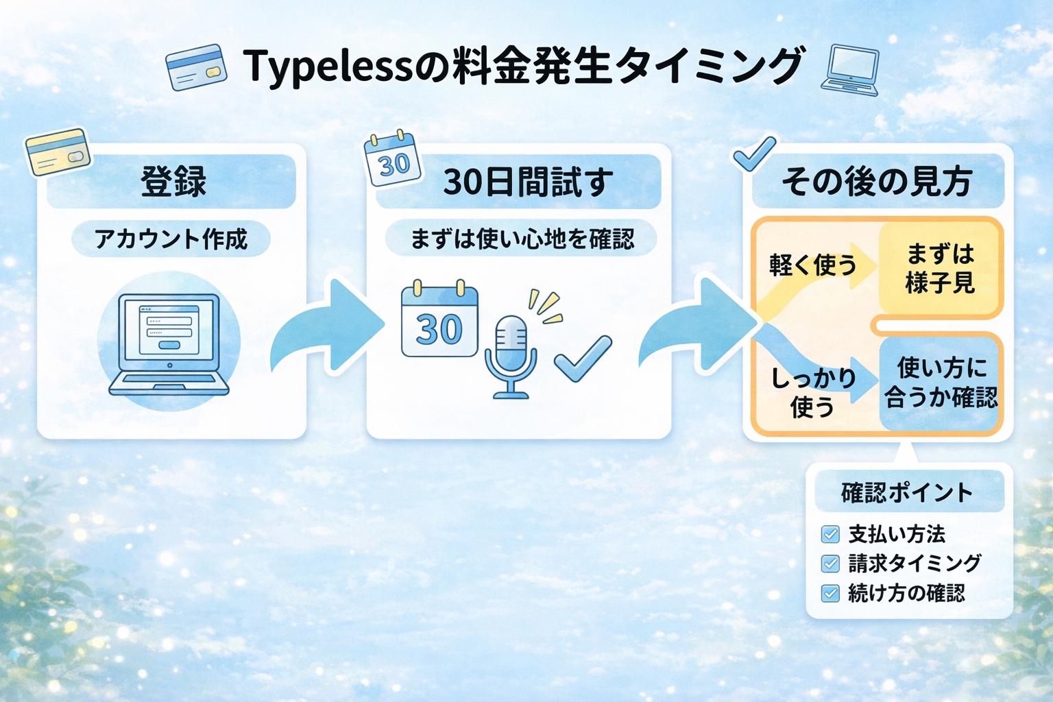 Typelessの料金発生タイミングと確認ポイントをまとめた図解