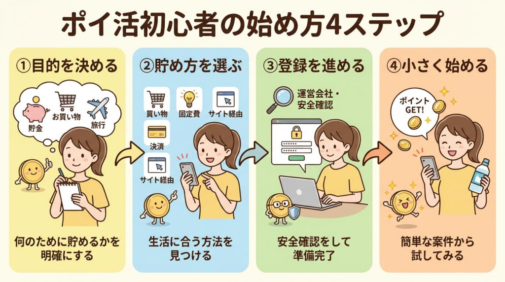 ポイ活初心者の始め方4ステップをまとめた図解
