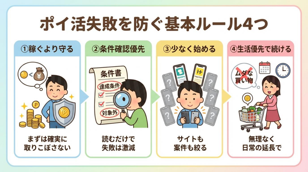 ポイ活失敗を防ぐ基本ルール4つをまとめた図解