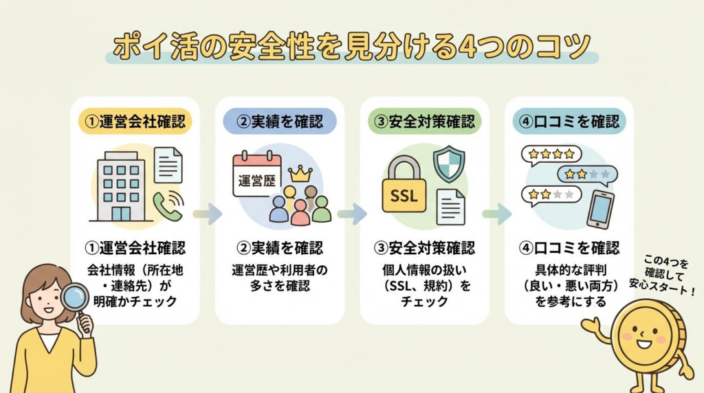 ポイ活の安全性を見分ける4つのコツをまとめた図解