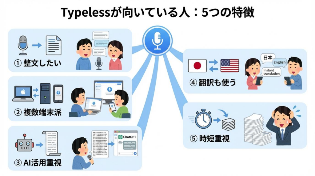 Typelessが向いている人の5つの特徴をまとめた図解