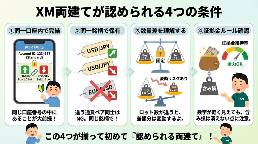 XM両建てが認められる4つの条件をまとめた図解