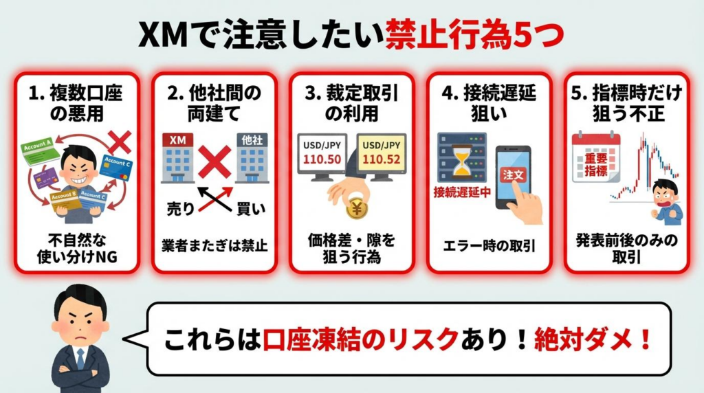 XMで注意したい禁止行為5つをまとめた図解