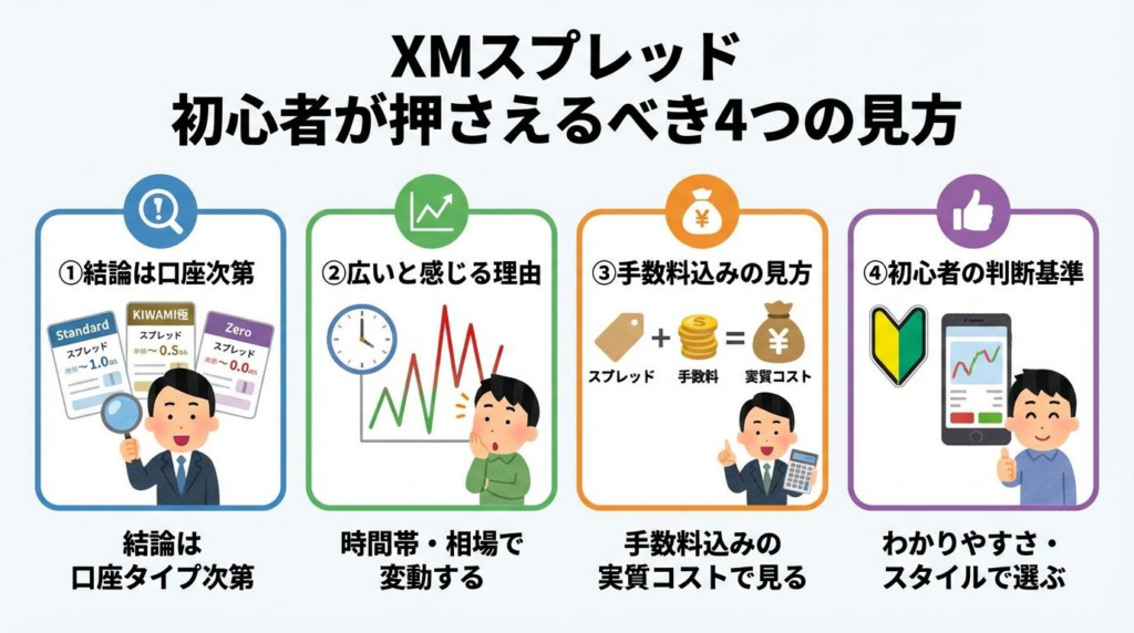 XMスプレッドの見方を初心者向けに4つのポイントで整理した図解