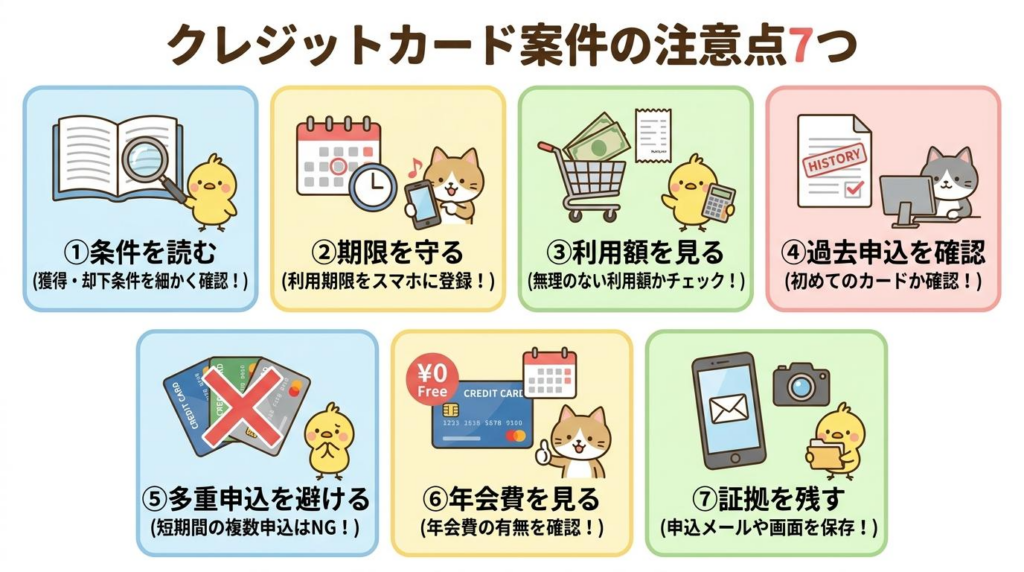 クレジットカード案件の注意点7つをチェックリストでまとめた図解