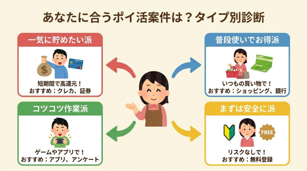 自分に合うポイ活案件をタイプ別に診断する図解