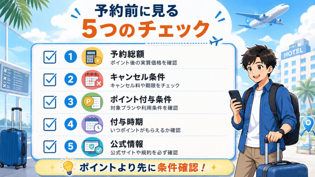 旅行ポイ活で失敗しないために予約前に確認する5つのチェック項目