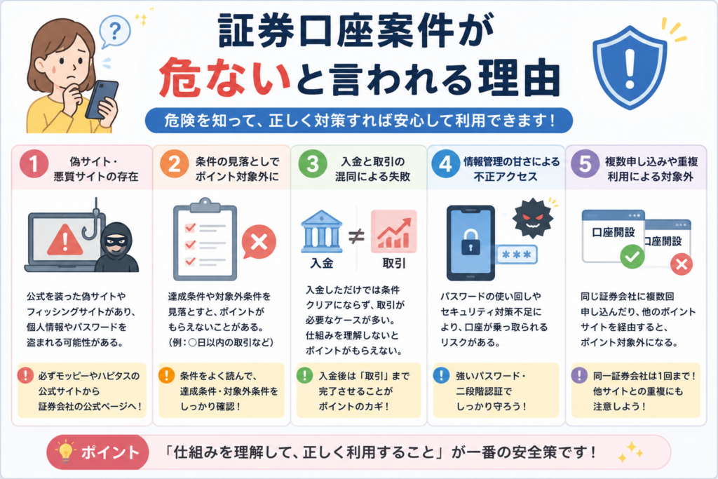 証券口座案件が危ないと言われる主な理由を5つに分けて解説