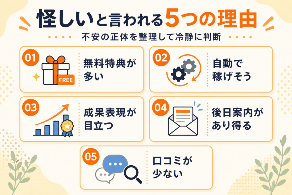 オートパイロットプロジェクトが怪しいと言われる5つの理由を整理した図解
