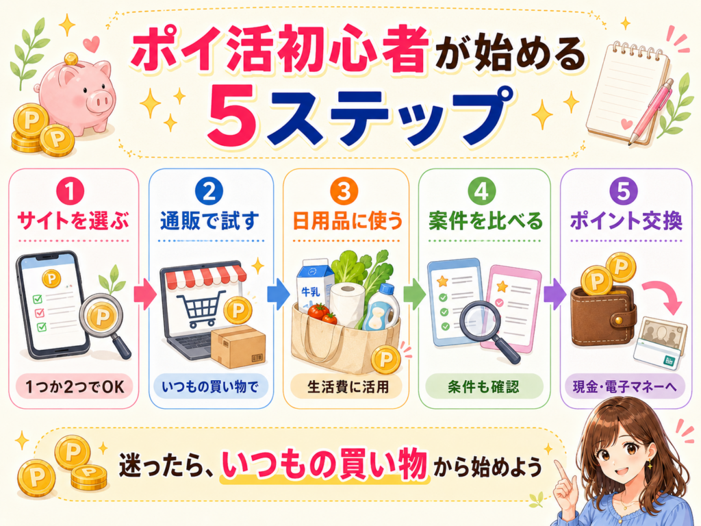 ポイ活初心者が始める5ステップをまとめた図解
