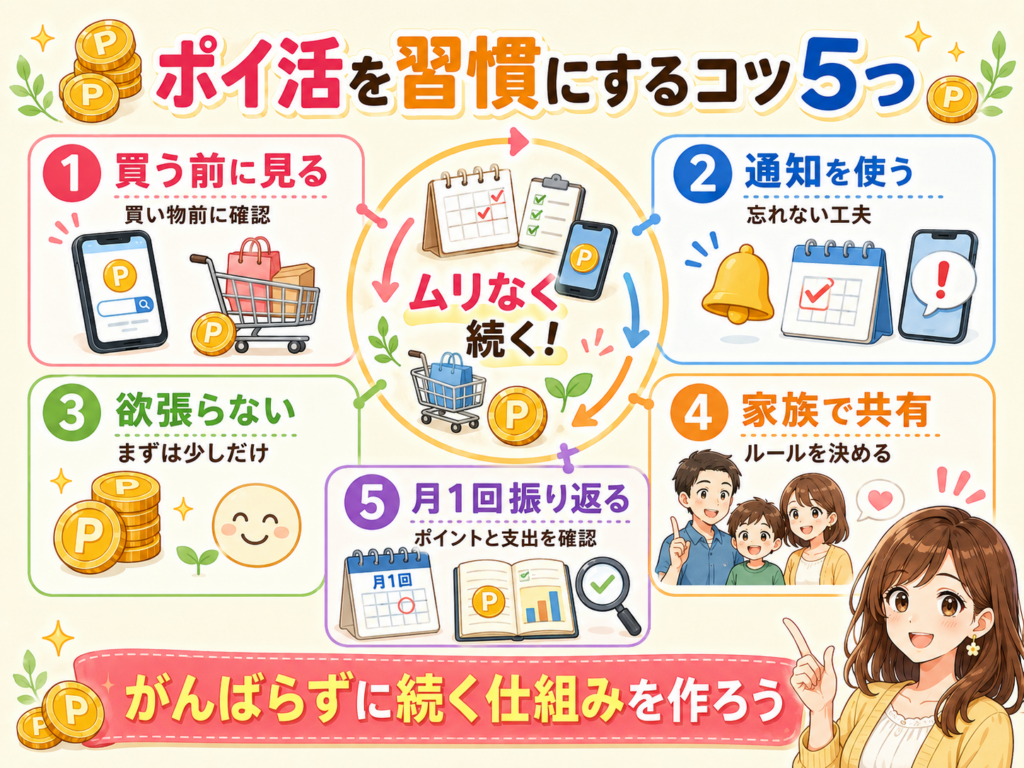 ポイ活を習慣にする5つのコツをまとめた図解
