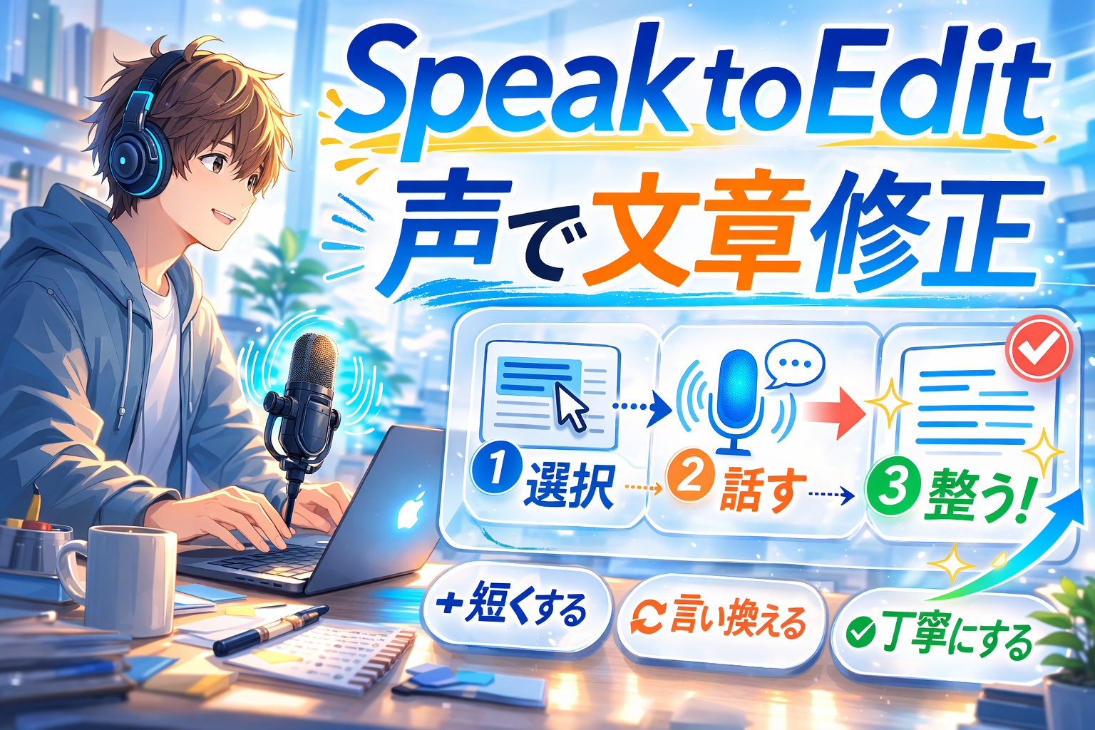 Typeless Speak to Editで声による文章修正の流れを示したアイキャッチ画像