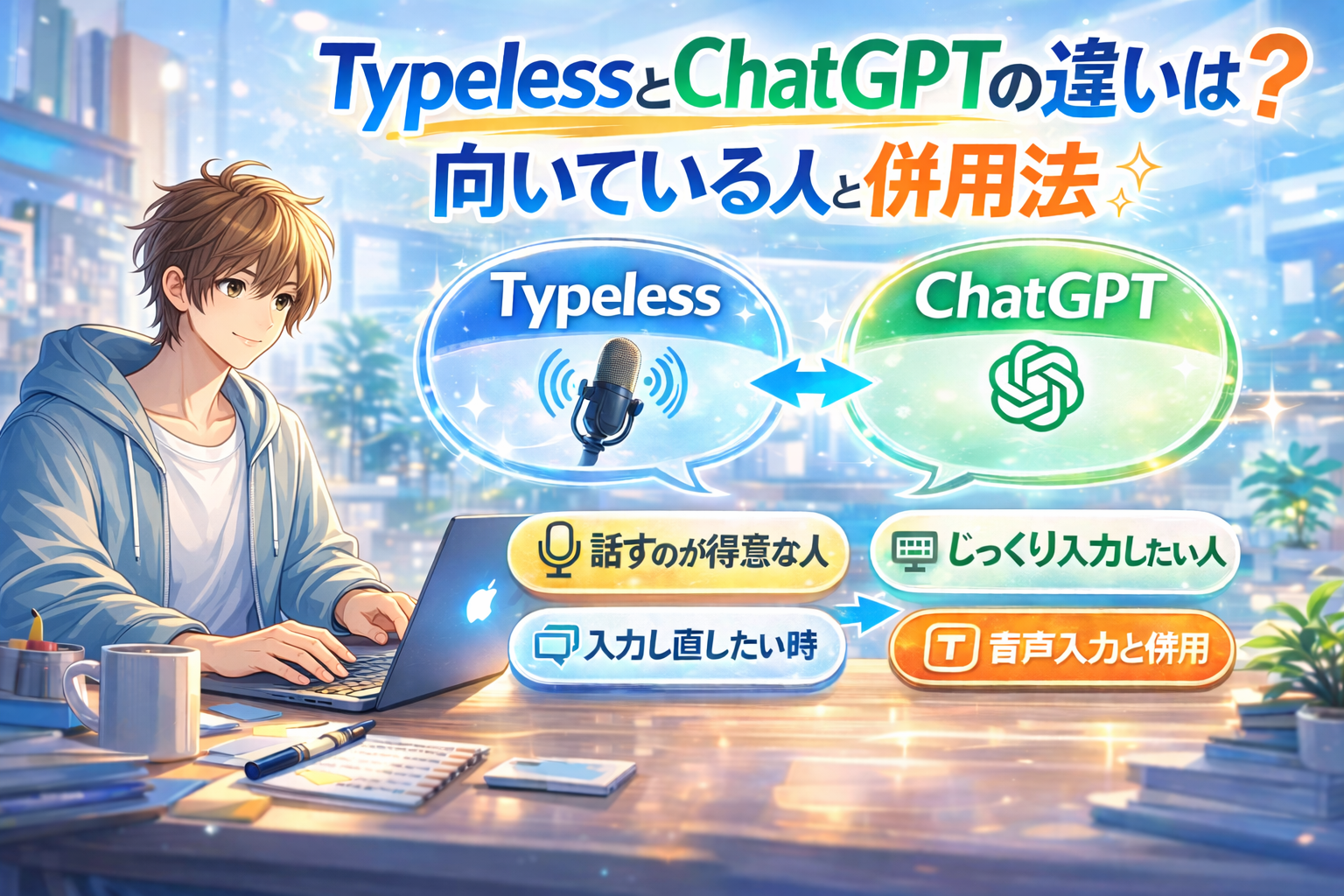 TypelessとChatGPTの違いと使い分けを比較したアイキャッチ画像