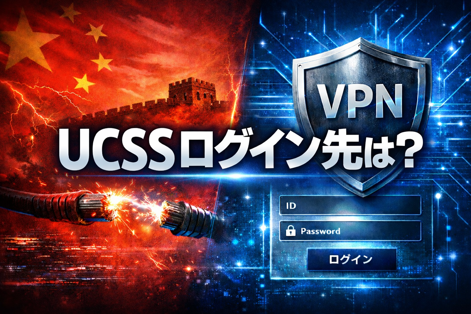 UCSSのログイン先と中国からのアクセス方法をイメージしたアイキャッチ画像