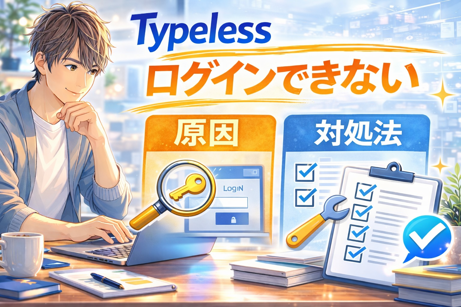 Typelessでログインできず困る人向けに、原因と対処法を解説する記事のアイキャッチ画像