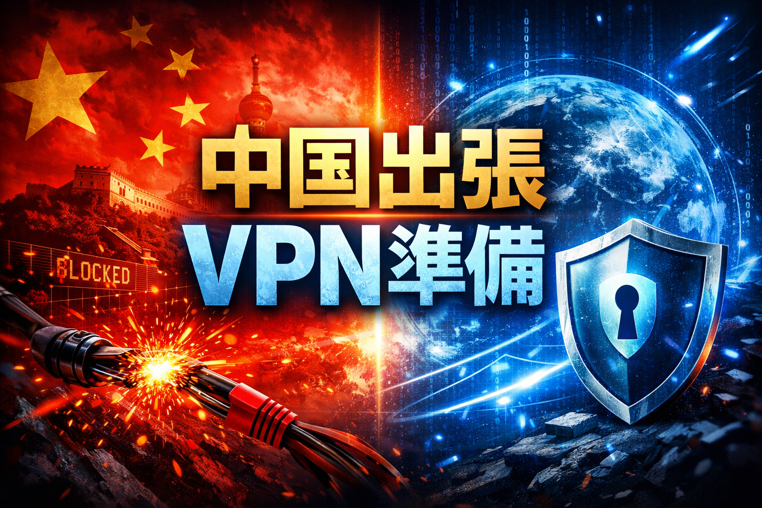 中国出張のVPN準備を示すアイキャッチ（中国の規制とセキュリティの対比）