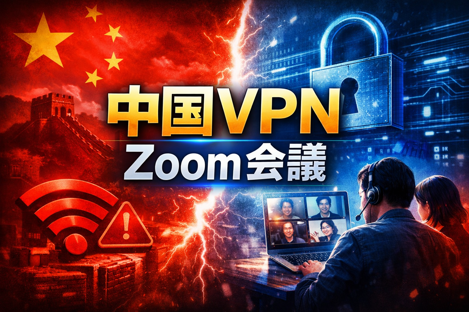中国でZoom会議を安定させる中国VPNのイメージ