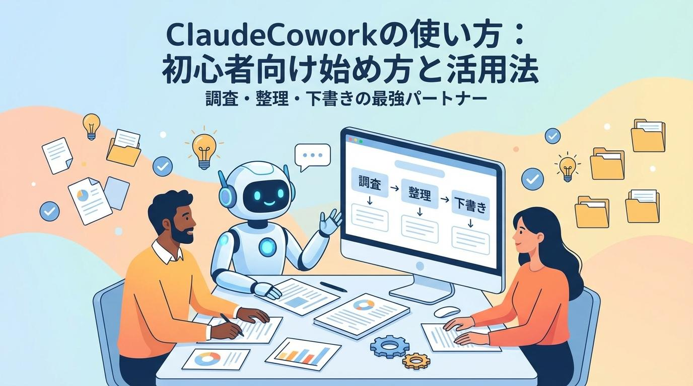 ClaudeCoworkの使い方と活用法を初心者向けに紹介するアイキャッチ画像