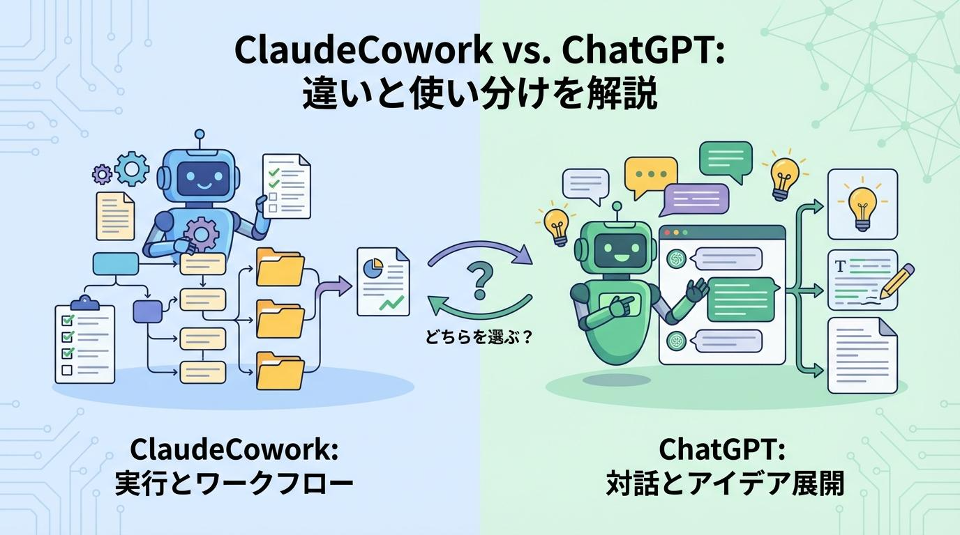 ClaudeCoworkとChatGPTの違いと使い分けを比較したアイキャッチ画像