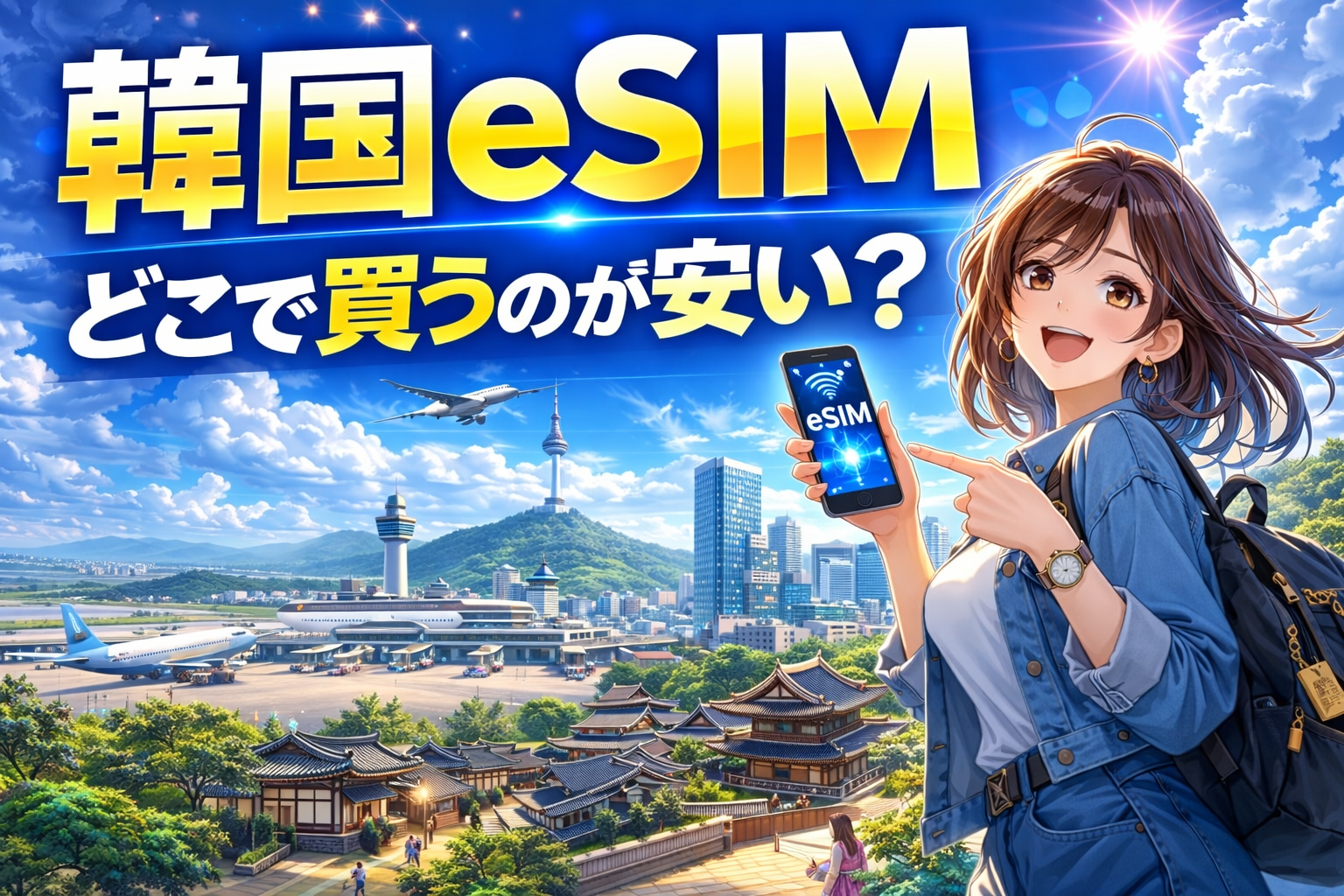 韓国eSIMをどこで安く買うかを解説する記事のアイキャッチ画像