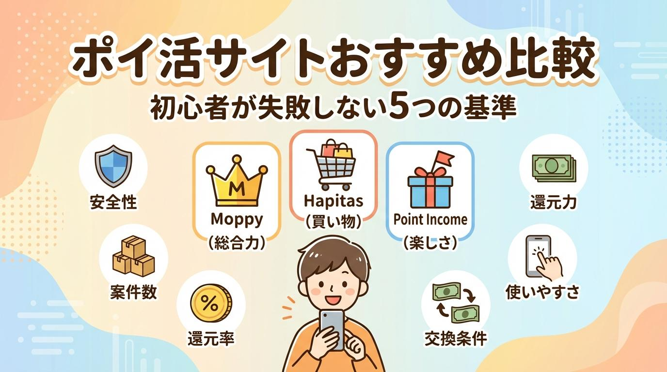 ポイ活サイトおすすめ比較で初心者が失敗しない5つの基準をまとめたアイキャッチ画像