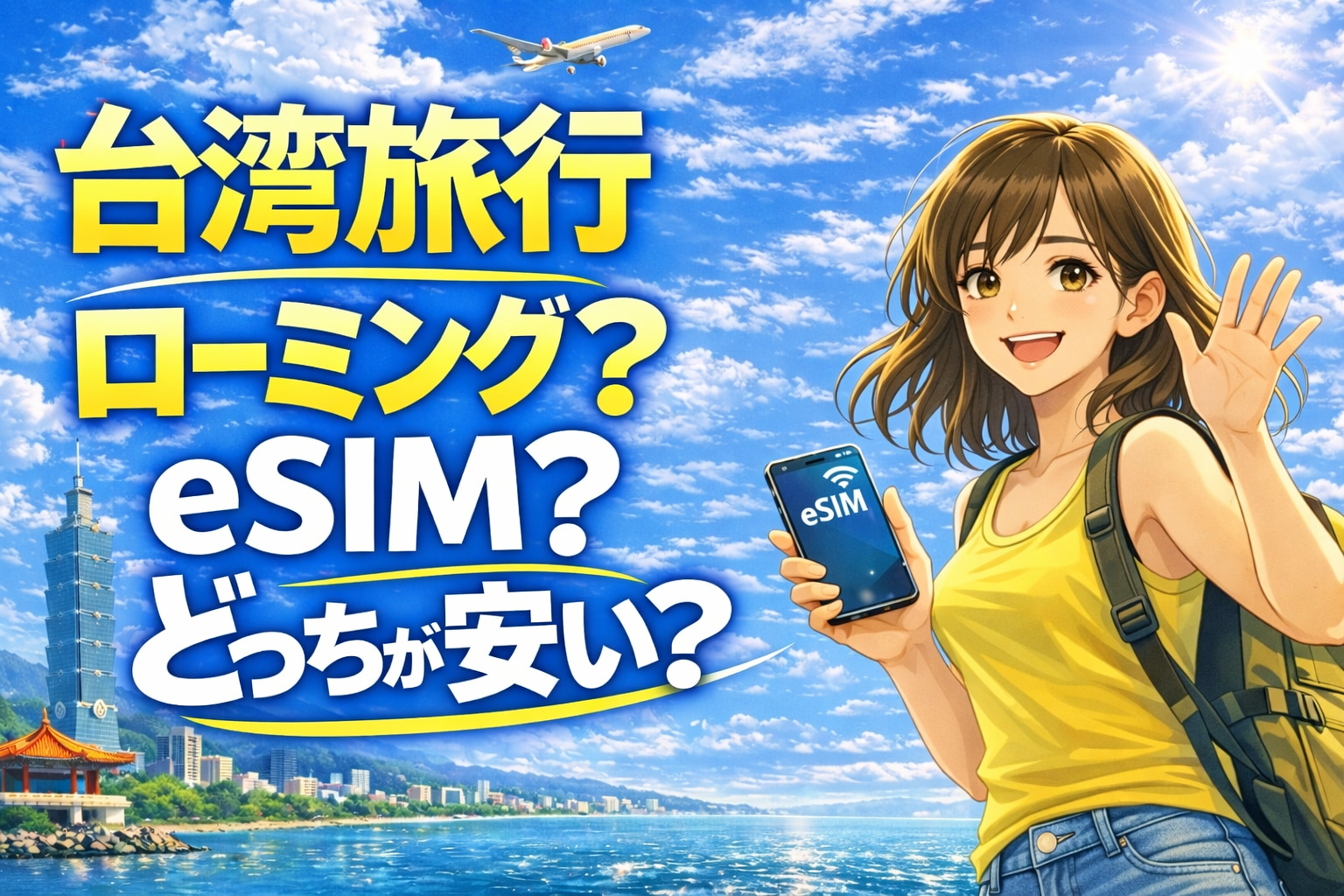 台湾旅行でローミングとeSIMのどっちが安いかを比較するアイキャッチ画像