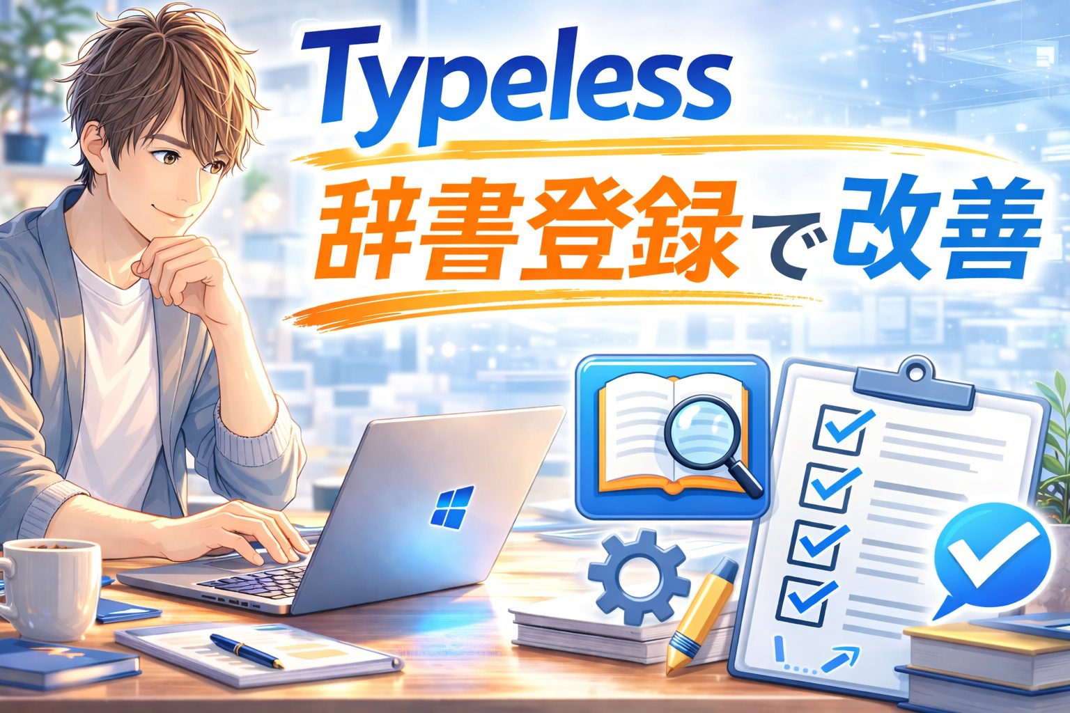 Typelessの辞書登録で固有名詞の誤変換を減らす方法をイメージしたアイキャッチ画像