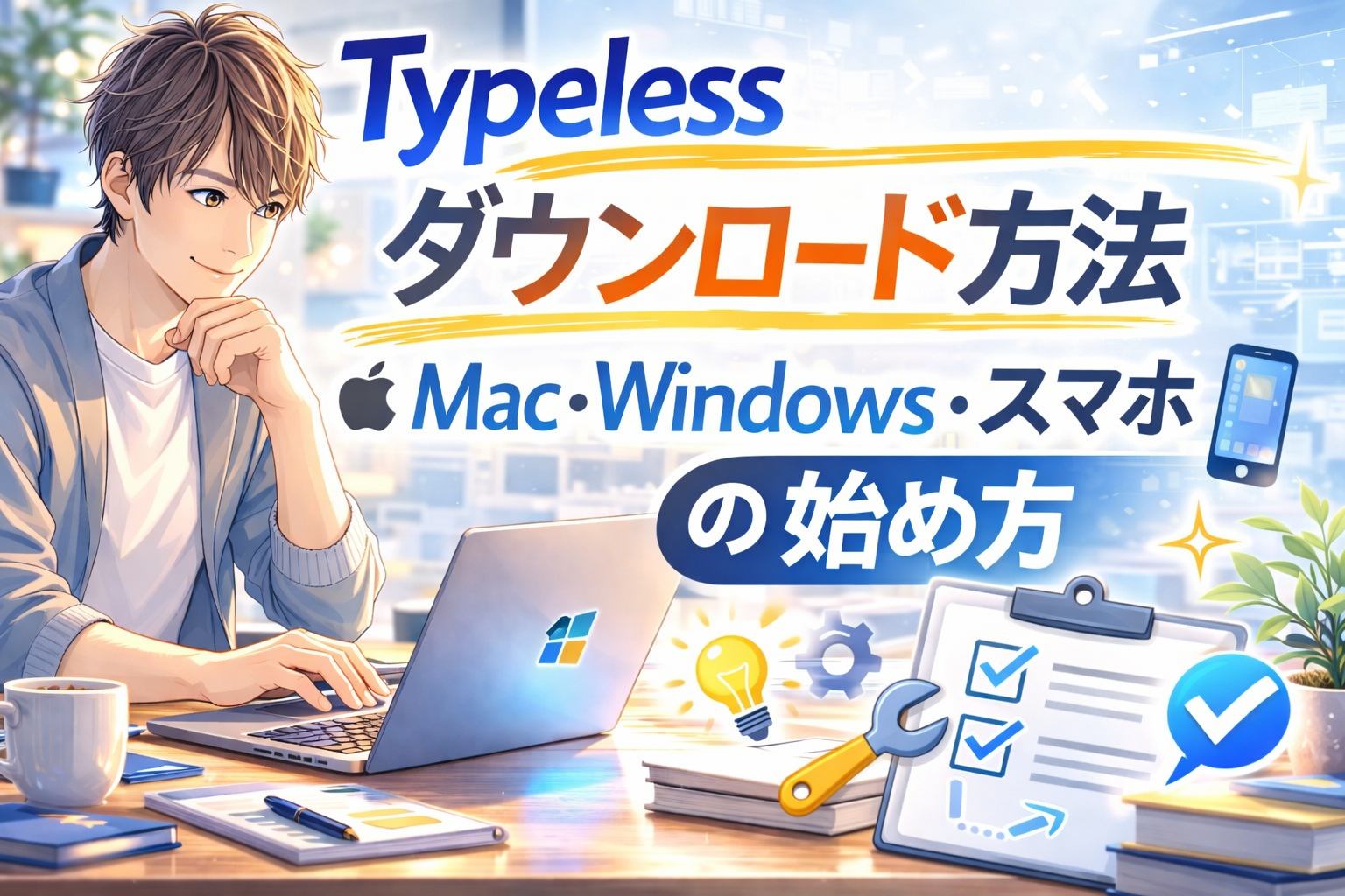 Typelessダウンロード方法｜Mac・Windows・スマホの始め方を表したアイキャッチ画像