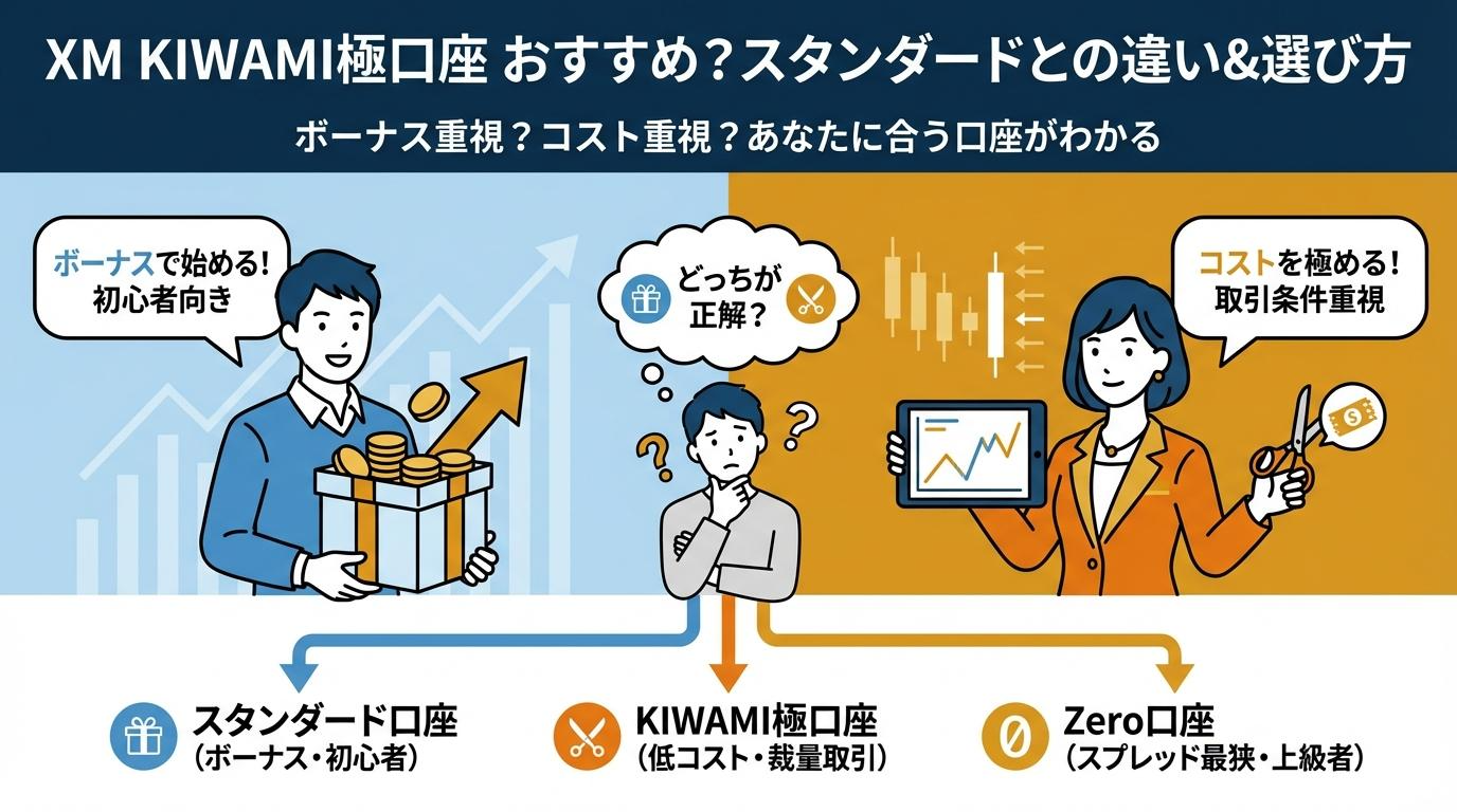 XMのスタンダード口座・KIWAMI極口座・Zero口座の違いを比較した図