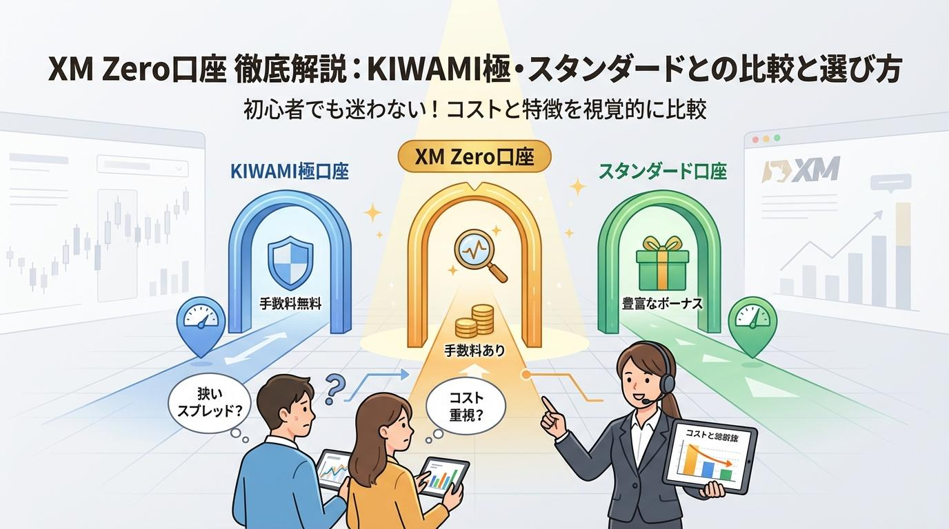 XM Zero口座とKIWAMI極口座・スタンダード口座の違いと選び方を比較したアイキャッチ画像