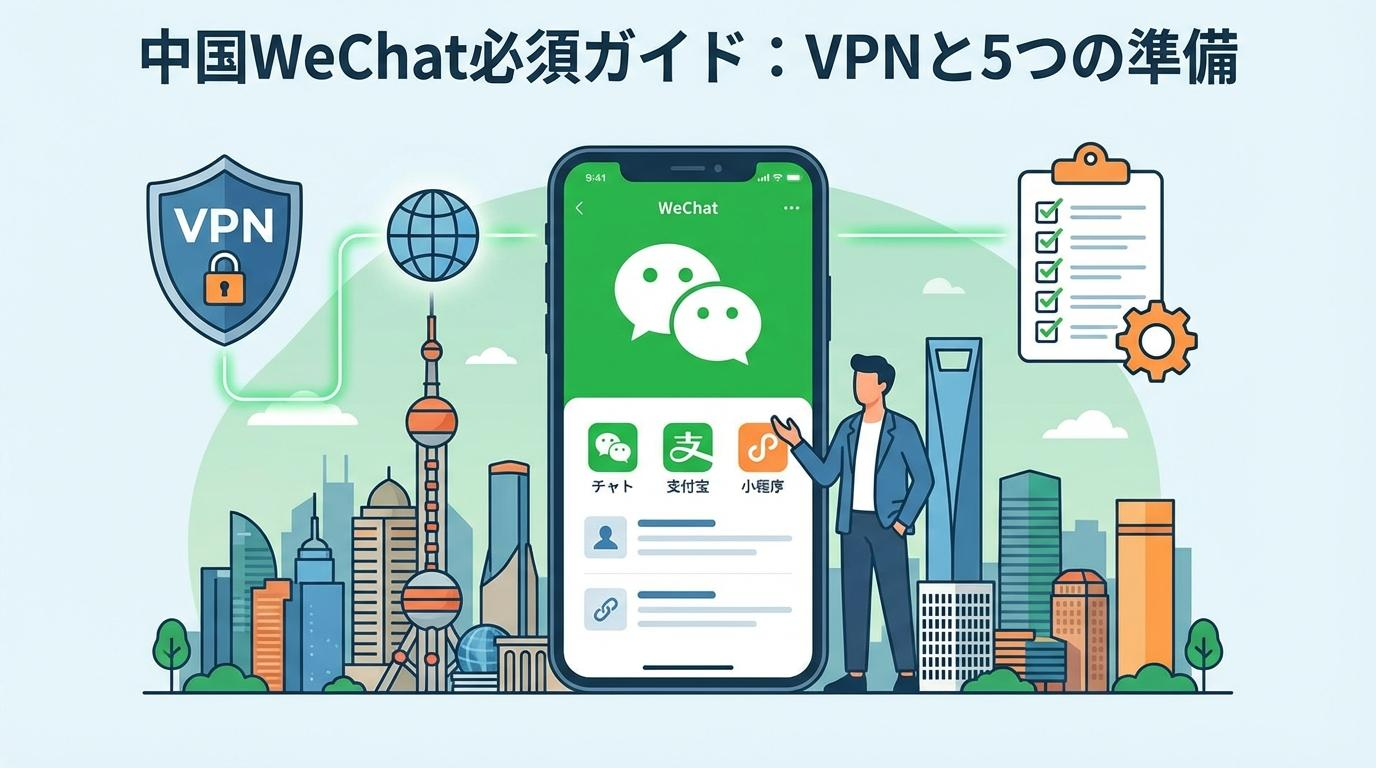 中国でWeChatを使う前に知っておきたいVPNと5つの準備を表したアイキャッチ画像