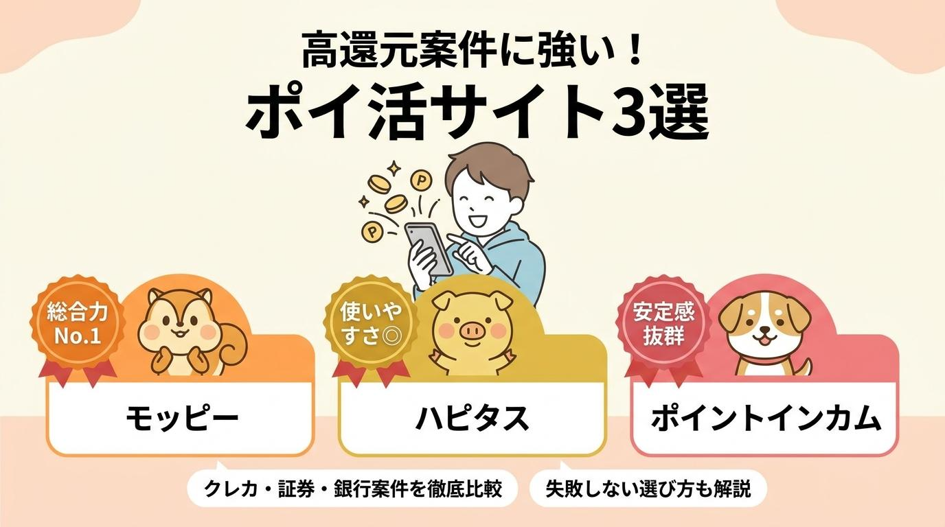 高還元案件に強いポイ活サイト3選を比較したアイキャッチ画像