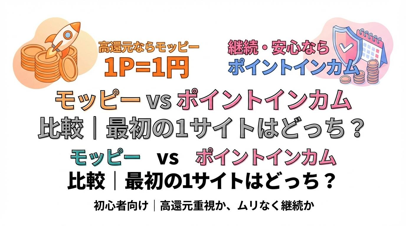 モッピーとポイントインカムを比較し、最初の1サイトはどっちがいいかを紹介するアイキャッチ画像