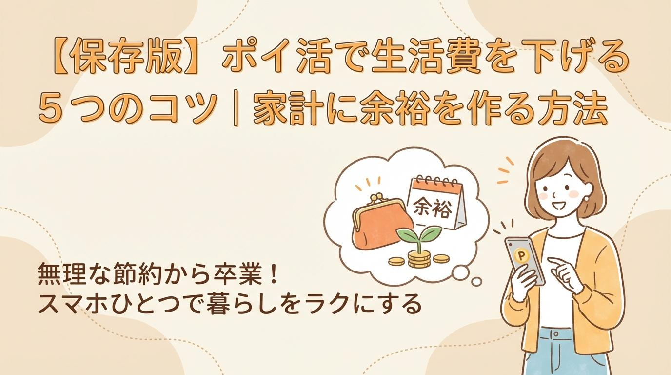 ポイ活で生活費を下げて家計に余裕を作る方法を表したアイキャッチ画像