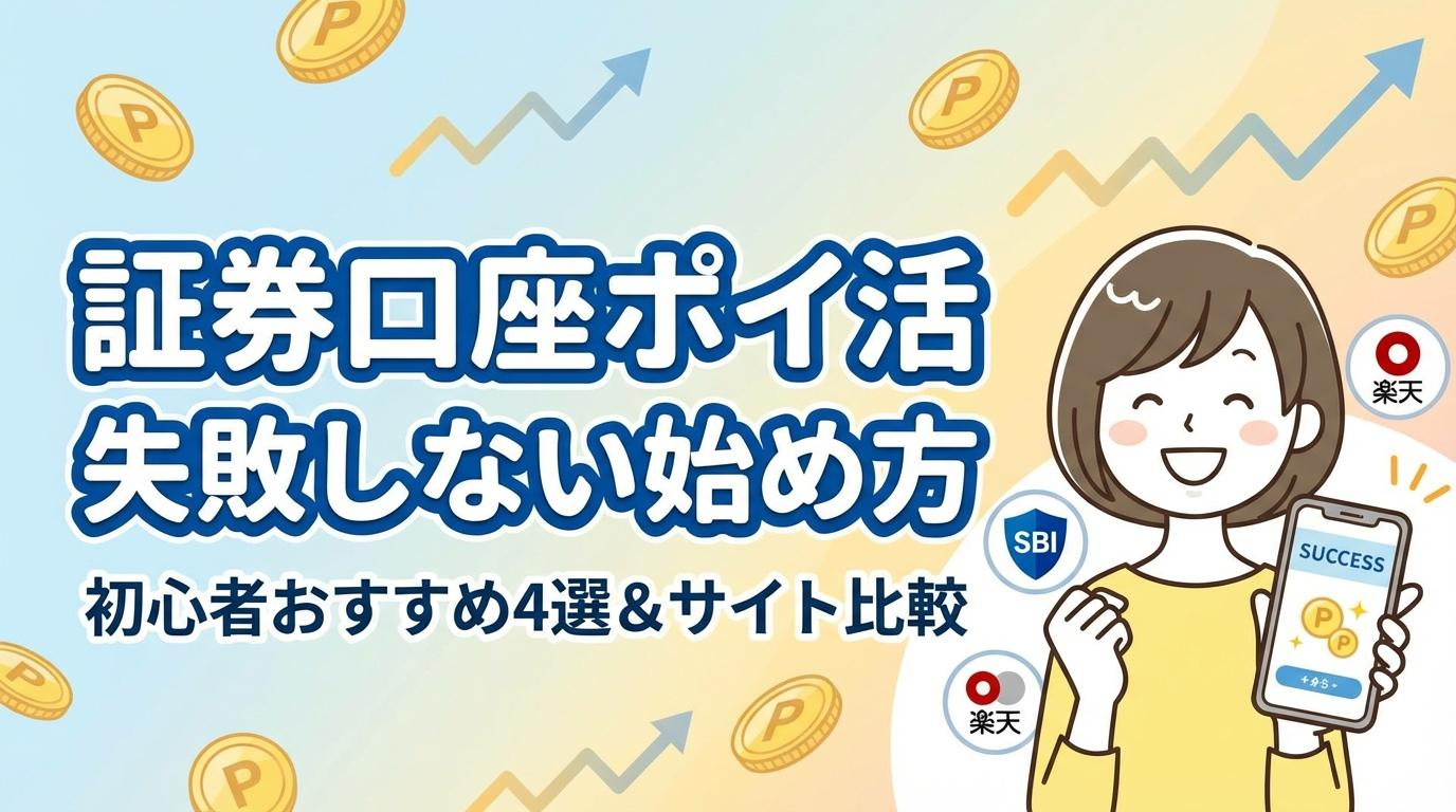 証券口座ポイ活の失敗しない始め方と初心者向けおすすめ4選を紹介するアイキャッチ画像