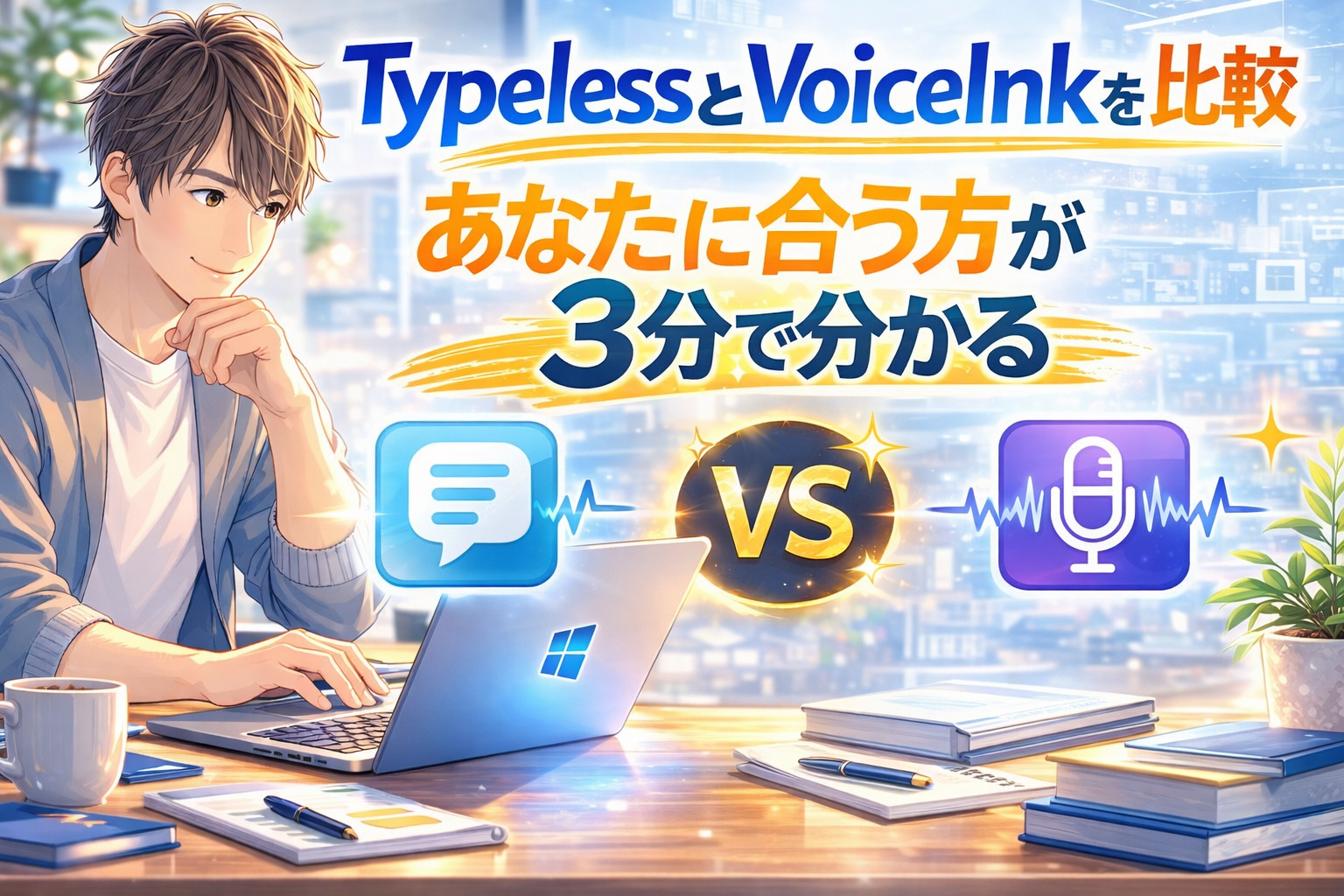 TypelessとVoiceInkを比較し、あなたに合う方が3分で分かることを表したアイキャッチ画像