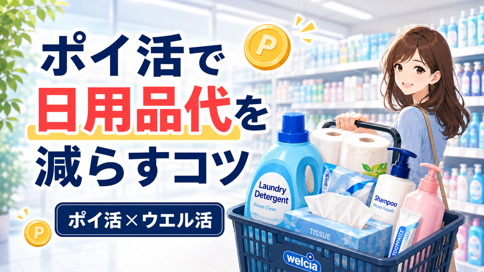 ポイ活とウエル活で日用品代を減らす方法を紹介するアイキャッチ画像